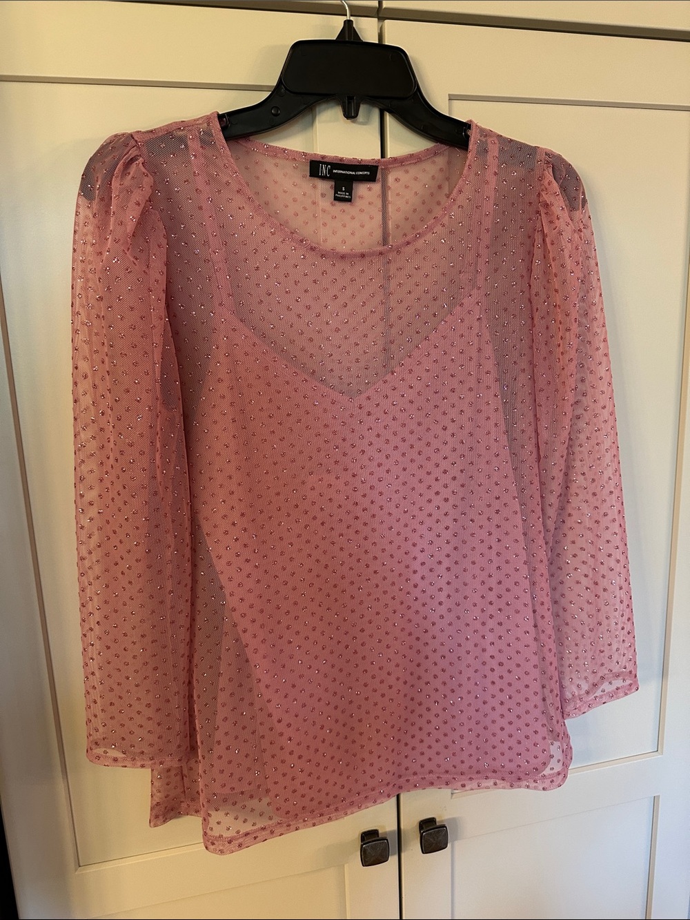 INC International Concepts Light Pink Sheer glitter Dot Blouse